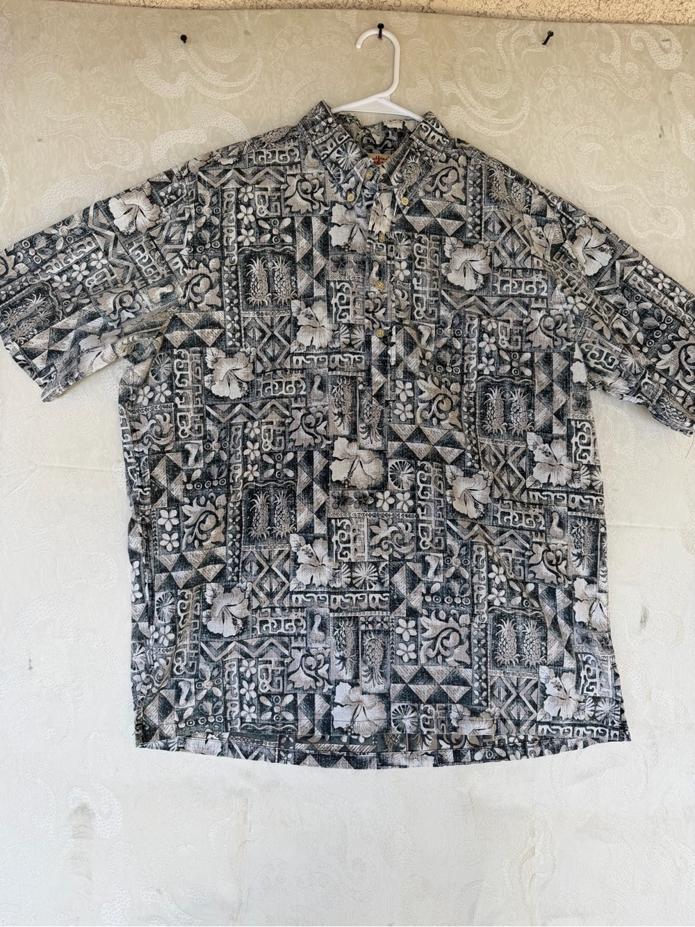 reyn spooner Black & White Hawaiian Patchwork Button-Down Shirt
